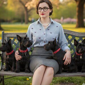 🎀 Vintage 90s Mili Designs Scotty Dog Embroidered Button Down Large 💎